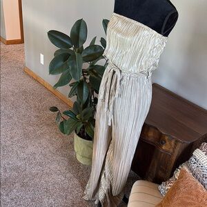 She + Sky Champagne Strapless Jumpsuit